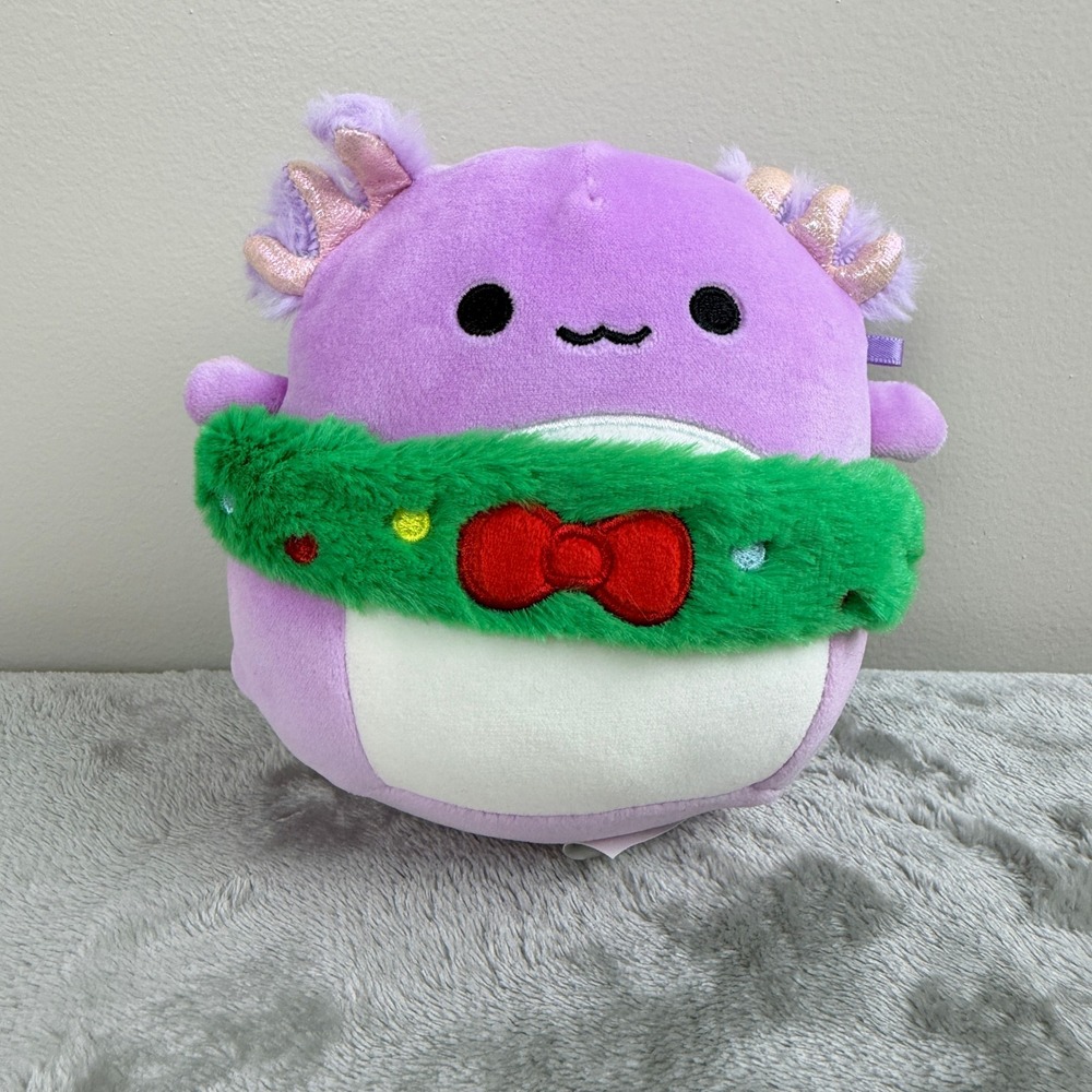 Squishmallows Monica‎ the Axolotl Purple Christmas Wreath Plush 5 Inch Kellytoy